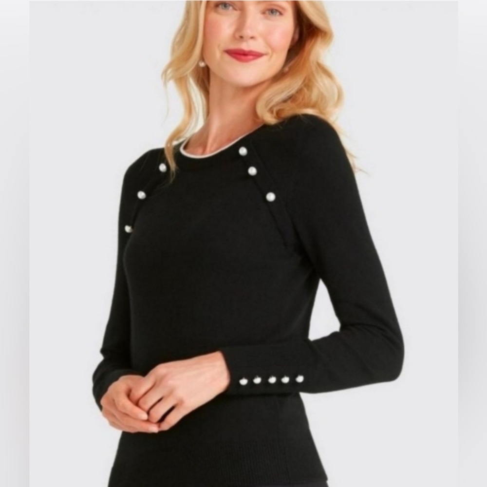 REEESE WITHERSPOON’S DRAPER JAMES Perfect Holiday Sweater! Black, Pearl, Sz: S
